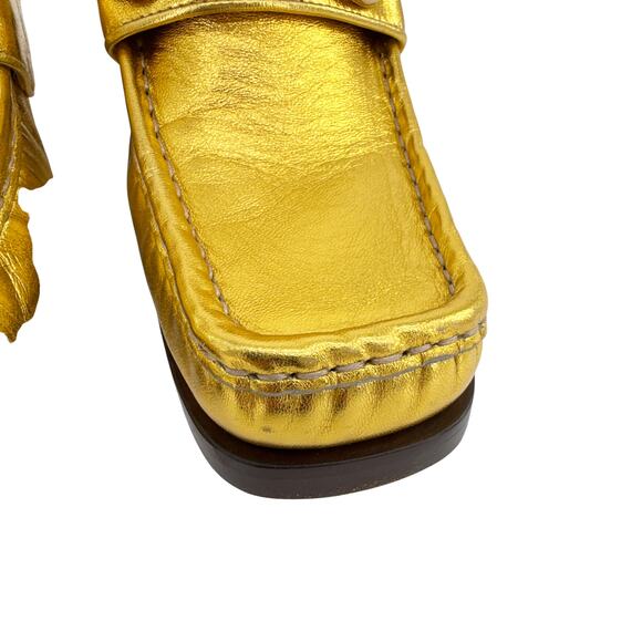 GUCCI Vegas Horsebit Collapsible Heel Metallic Leather Loafer 37 - Picture 12 of 14
